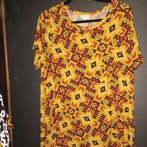 NWOT LuLaRoe Carly Swing Dress Women's Size L Yellow & Orange Geometric Pattern